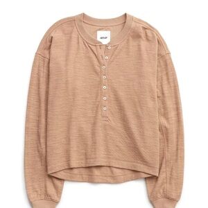 Aerie Oversized Henley Lightweight Pullover Tan Size Large Buttoned